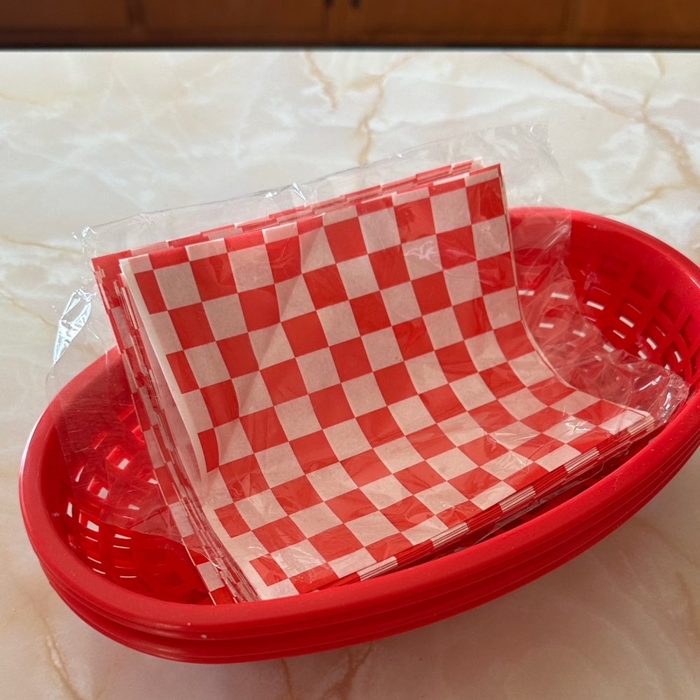 Red Checkered Liners and Red Baskets - set of 4